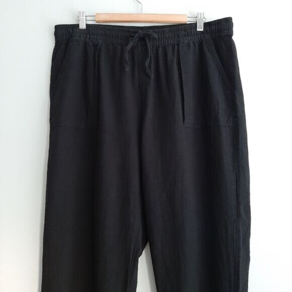JOE FRESH | Linen Cotton Blend High Elastic Waist Pull-on Crop Pants Black Sz XL - Picture 2 of 11